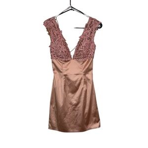 Sherri Hill Blush Pink Satin & Lace Mini Dress – Size 6